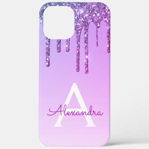 Purple Bling Luxury Sparkle Glitter Monogram iPhone 12 Pro Max Case