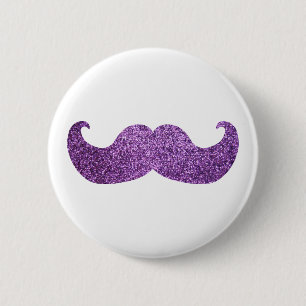 Purple Bling moustache (Faux Glitter Graphic) 6 Cm Round Badge