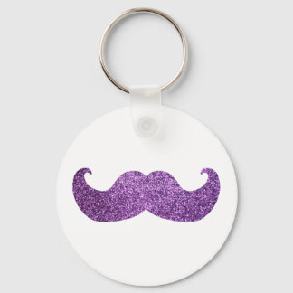 Purple Bling moustache (Faux Glitter Graphic) Key Ring