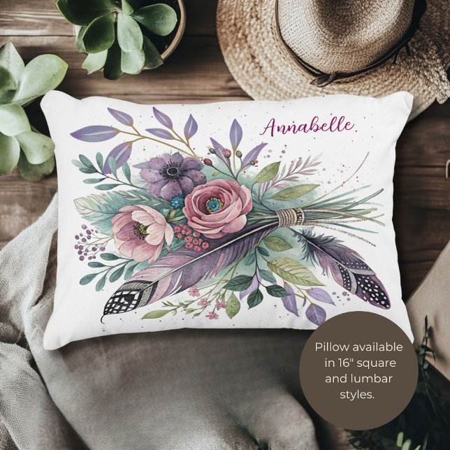 Purple Bliss Floral and Feathers Accent Pillow (Creator Uploaded)