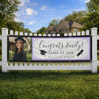 PURPLE & BLK ornate | Graduation Banner with Photo