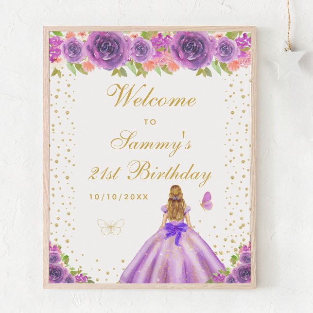Purple Blonde Hair Girl Birthday Party Welcome Poster (Creator Uploaded)