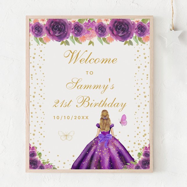 Purple Blonde Hair Girl Birthday Party Welcome Poster (Creator Uploaded)