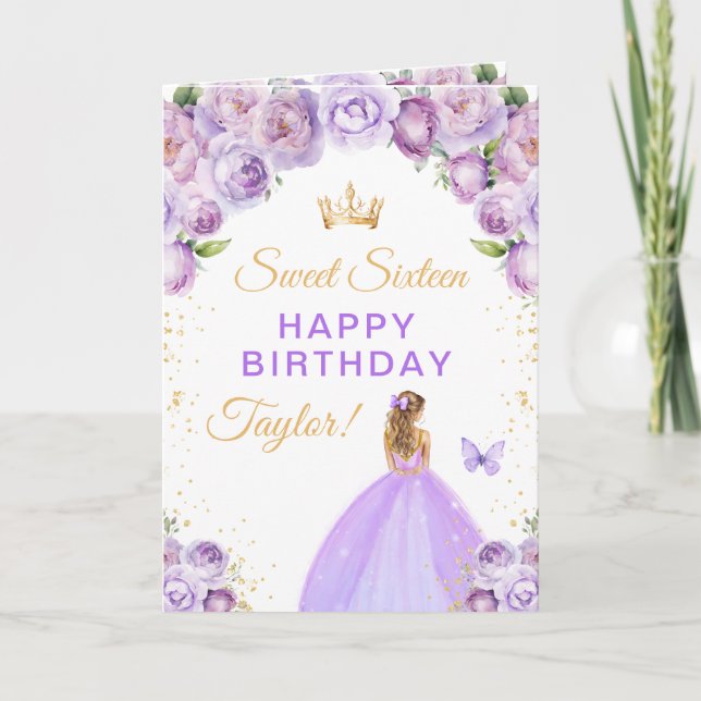 Purple Blonde Hair Girl Sweet Sixteen Birthday Card (Front)