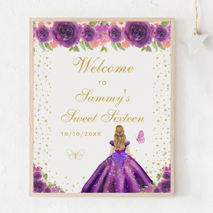 Purple Blonde Hair Girl Sweet Sixteen Welcome Poster
