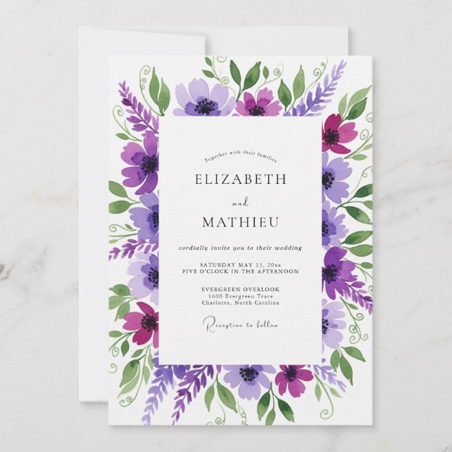 Purple Bloom Botanical Wedding Invitation (Front)
