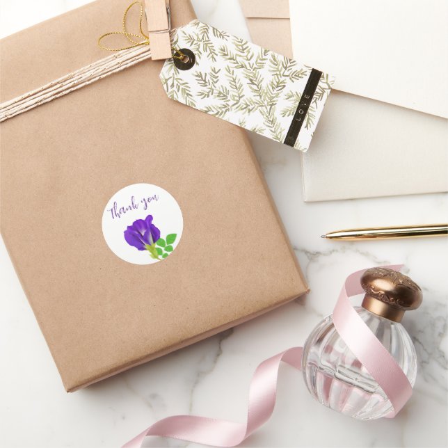 Purple Bloom Floral  Classic Round Sticker (Gifting)