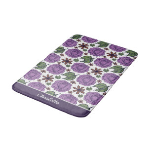 Purple bloom floral seamless pattern personalised  bath mat