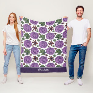 Purple bloom floral seamless pattern personalised fleece blanket