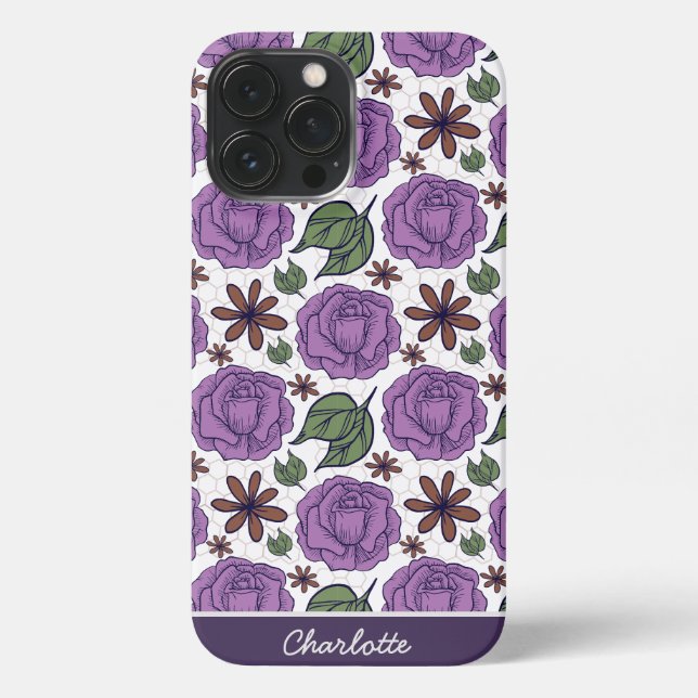 Purple bloom floral seamless pattern personalised iPhone case (Back)