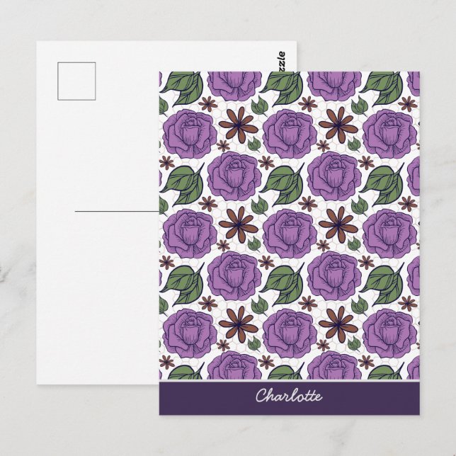 Purple bloom floral seamless pattern personalised  postcard (Front/Back)