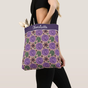 Purple bloom floral seamless pattern personalised tote bag