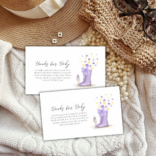 Purple Bloom Stars Rain Boots Books Baby Shower Enclosure Card