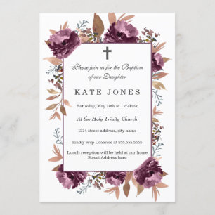 Purple Bloom Watercolor Baptism Invitation