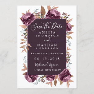 Purple Bloom Watercolor Save The Date Invitation