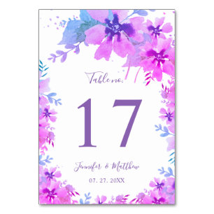 Purple Blooming Floral Wedding Table Number 