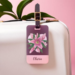 Purple Blooming Lily Sweet Heart Luggage Tag