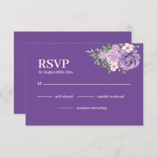 Purple Blooms Dusty Rose Floral Wedding RSVP Card
