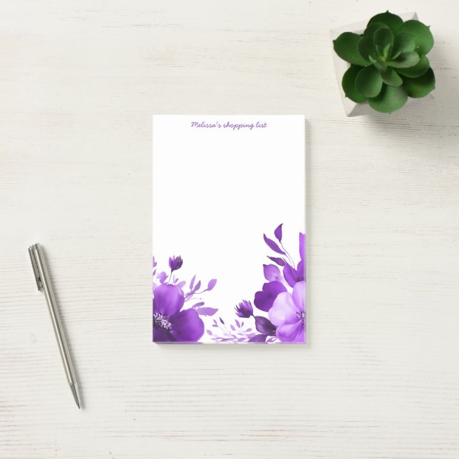 Purple Blooms Grocery Shopping List CUSTOM Post-it Notes (Office)