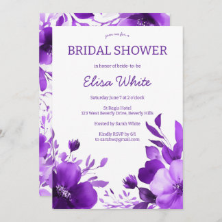 Purple Blooms Watercolor Bridal Shower CUSTOM Invitation