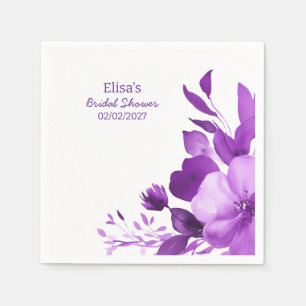Purple Blooms Watercolor Custom Bridal Shower  Napkin
