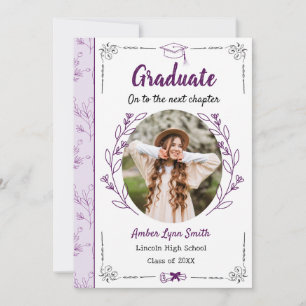 Purple Blossom Story Book Graduation Invitation