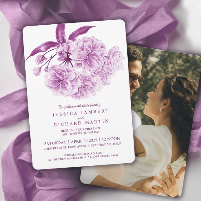 Purple blossom watercolor spring floral wedding invitation (Creator Uploaded)