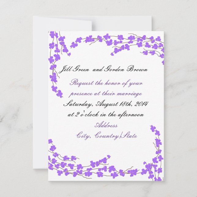 Purple Blossom Wedding Invitation (Front)