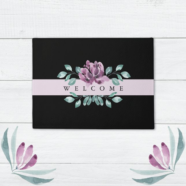 Purple Blossoms Greenery Welcome Doormat (Creator Uploaded)