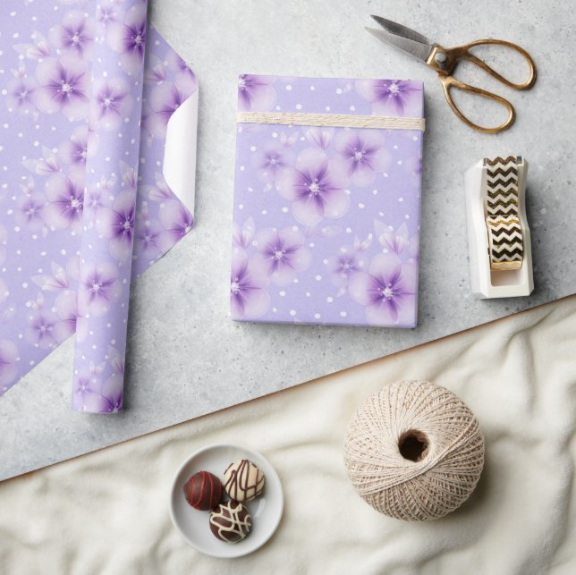 Purple Blossoms on Dots Wrapping Paper (Crafts)