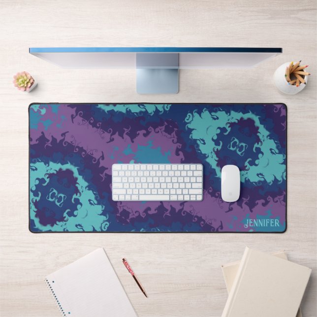 Purple Blue Abstract Modern Colourful Boho Name Desk Mat (Office 1)