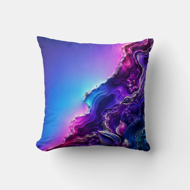 Purple Blue Agate Geode Art | Neon Marble Abstract Cushion (Front)