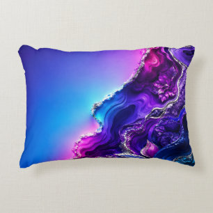Purple Blue Agate Geode Art Neon Marble Abstract Decorative Cushion