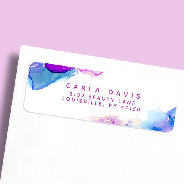 Purple Blue Alcohol Ink Modern Return Address (Creator Uploaded)