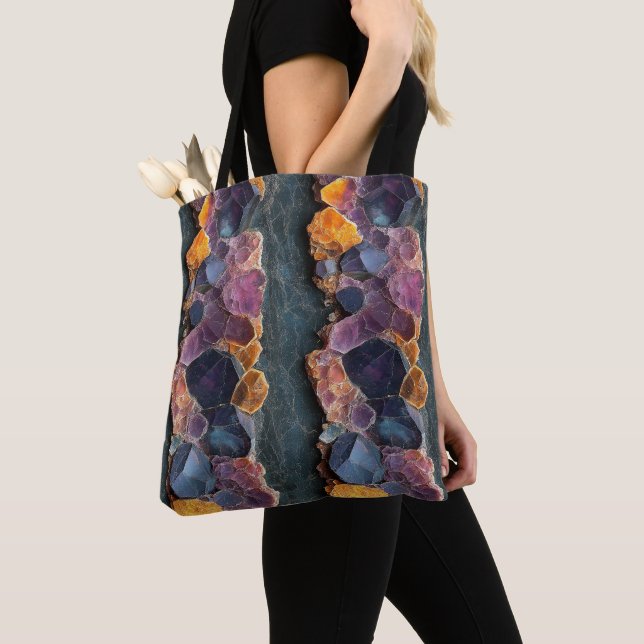 Purple, Blue and Amber Rock Pattern Tote Bag (Close Up)