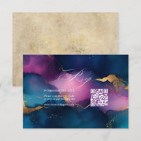 Purple, Blue, and Gold Alcohol Ink QR Code Wedding