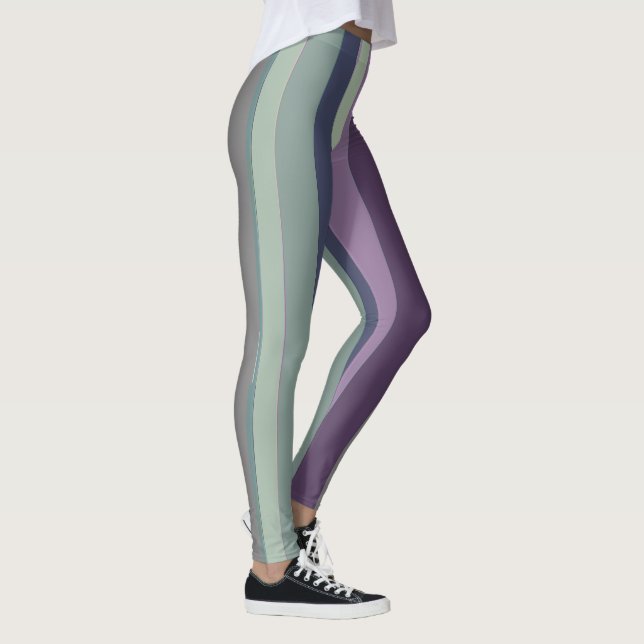 Purple, Blue and Green Abstract Stripes Leggings (Right)