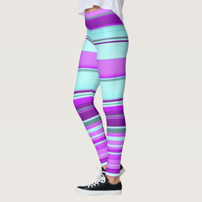 Purple Blue and Green Lines Leggings (Left)