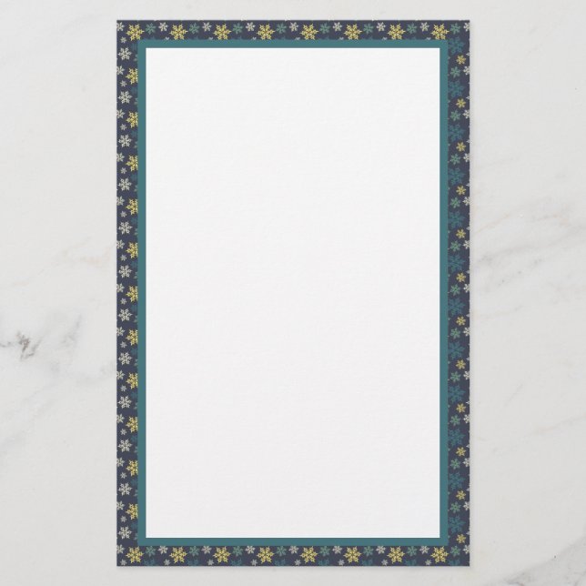Purple Blue and Green Snowflake Pattern Stationery (Front)