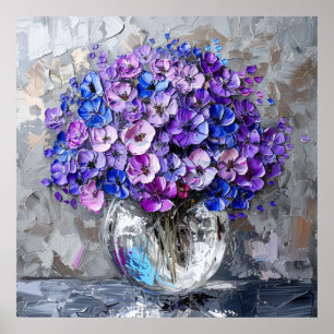 Purple Blue and Grey Floral Art Prints