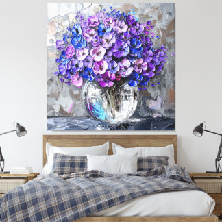 Purple Blue and Grey Floral Art Prints