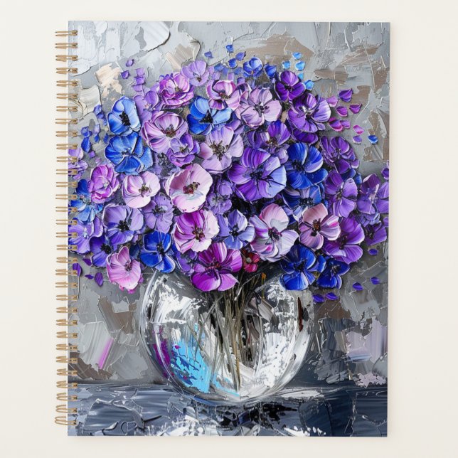 Purple Blue and Grey Floral  Planner (Front)