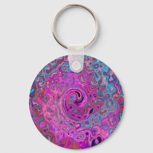 Purple, Blue and Red Abstract Retro Swirl Key Ring