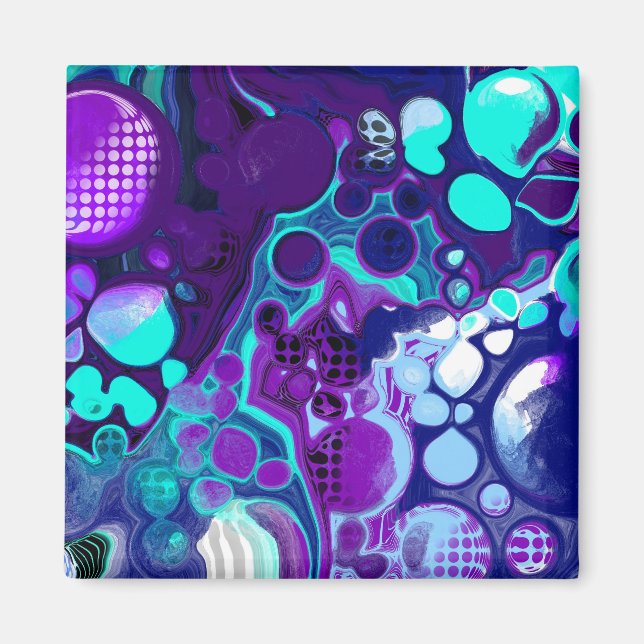 Purple, Blue and Teal Abstract Fluid Art Magnet (Front)