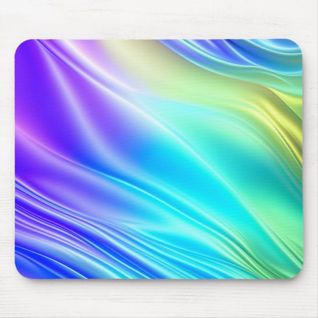 Purple, Blue and Teal Silky Satin Waves Mouse Pad (Front)