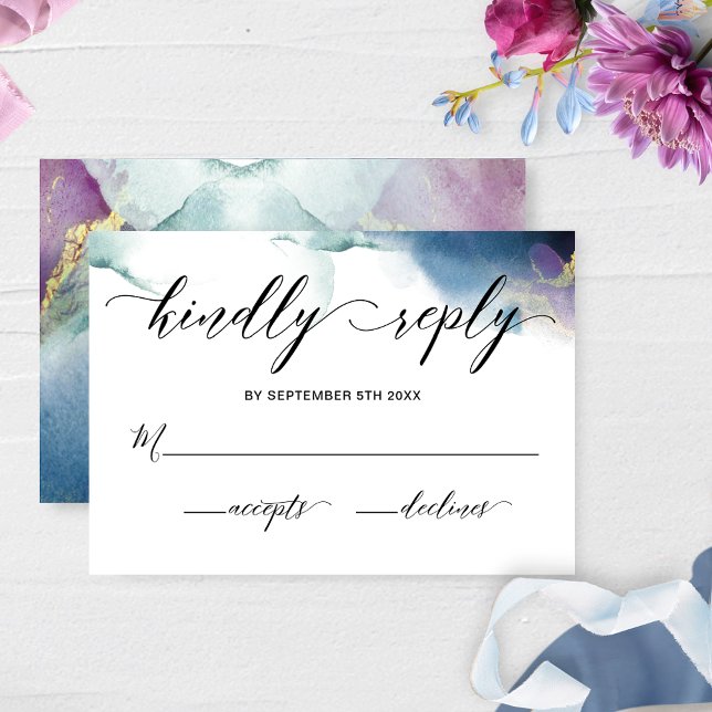 Purple, Blue and Teal Watercolor Wedding RSVP (Creator Uploaded)