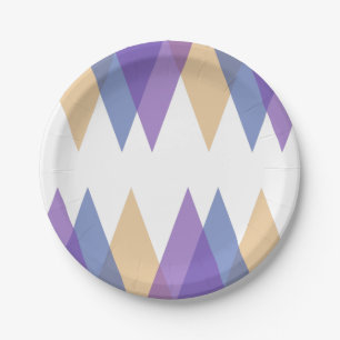 Purple, blue and yellow triangles paper plate