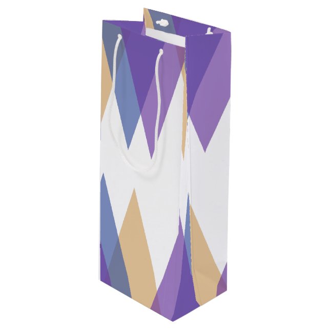 Purple, blue and yellow triangles wine gift bag (Front Angled)