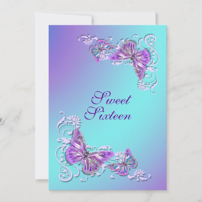 Purple blue birthday engagement wedding invitation (Front)