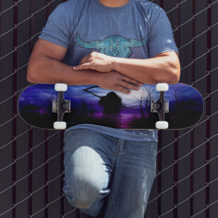 Purple Blue Black Grim Reaper Fantasy Night Skateboard